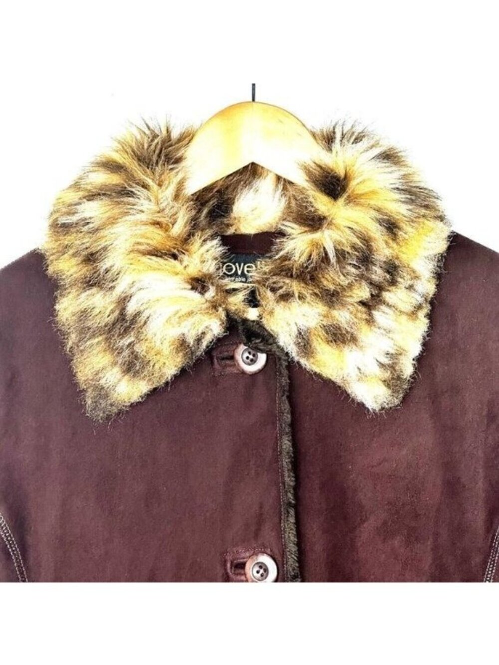 Vintage Novelti Mobwife Coat Womens S Brown Y2K Faux Suede Leopard Fur Trim - Picture 4 of 14